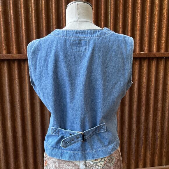 Sap Man Denim Vest Womens Size Medium Leather Trim Lace Detail Southwest Cowgirl - Picture 6 of 13
